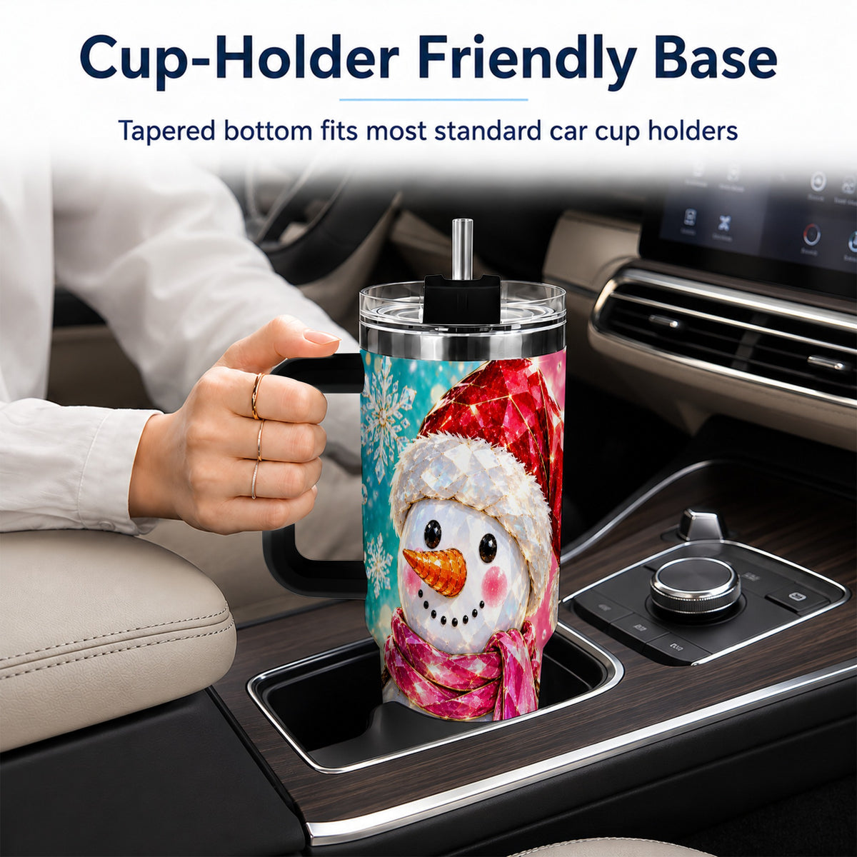 #pl[40oz|Black] Gemstone Style Snowman 40oz Tumbler with Handle, Stainless Steel Travel Cup