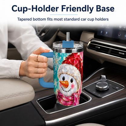 #pl[40oz|Blue] Gemstone Style Snowman 40oz Tumbler with Handle, Stainless Steel Travel Cup