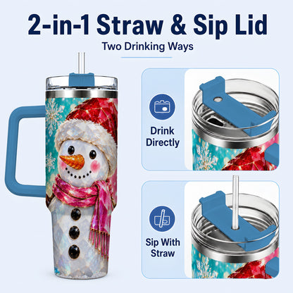 #pl[40oz|Blue] Gemstone Style Snowman 40oz Tumbler with Handle, Stainless Steel Travel Cup