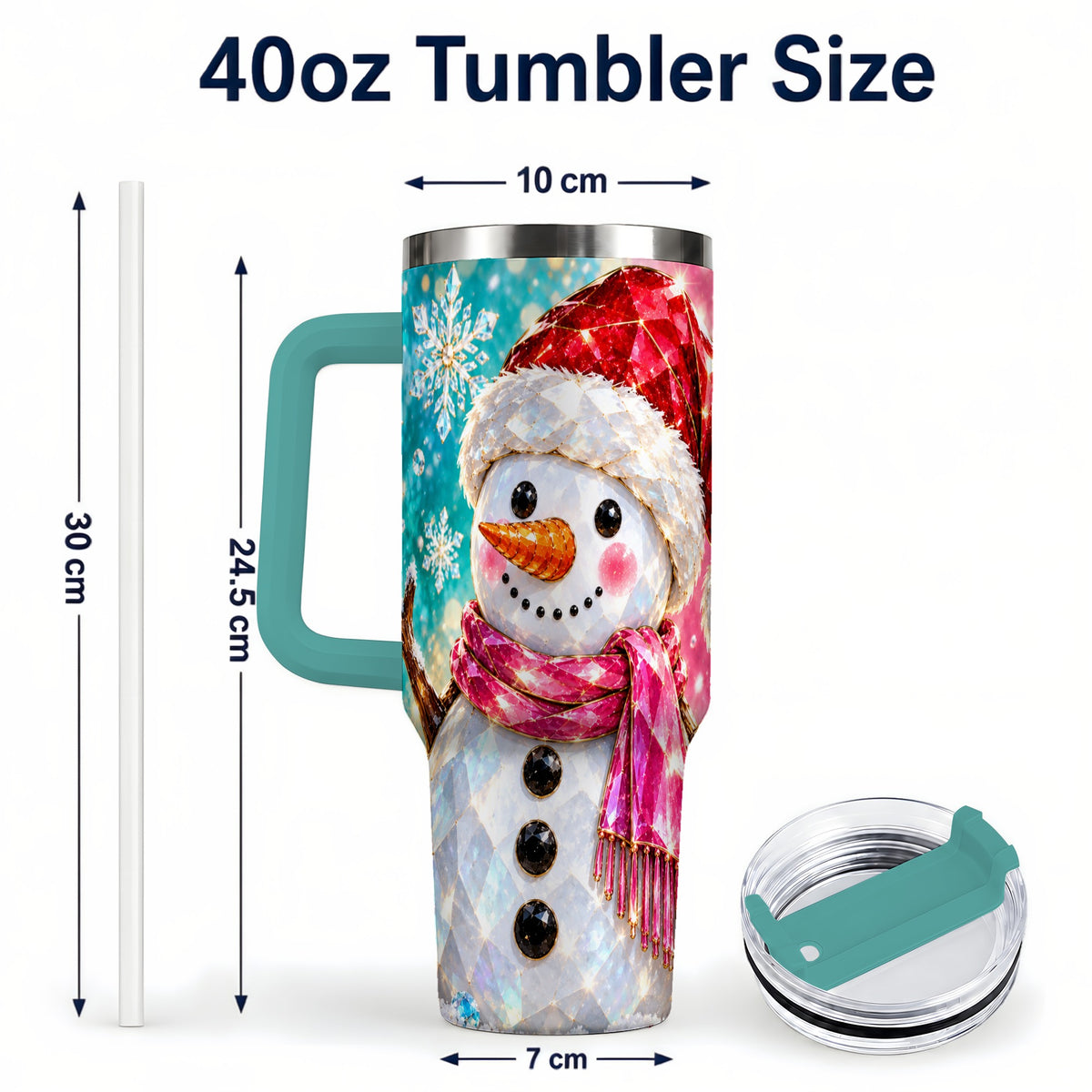 #pl[40oz|Green] Gemstone Style Snowman 40oz Tumbler with Handle, Stainless Steel Travel Cup