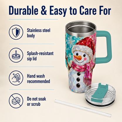#pl[40oz|Green] Gemstone Style Snowman 40oz Tumbler with Handle, Stainless Steel Travel Cup