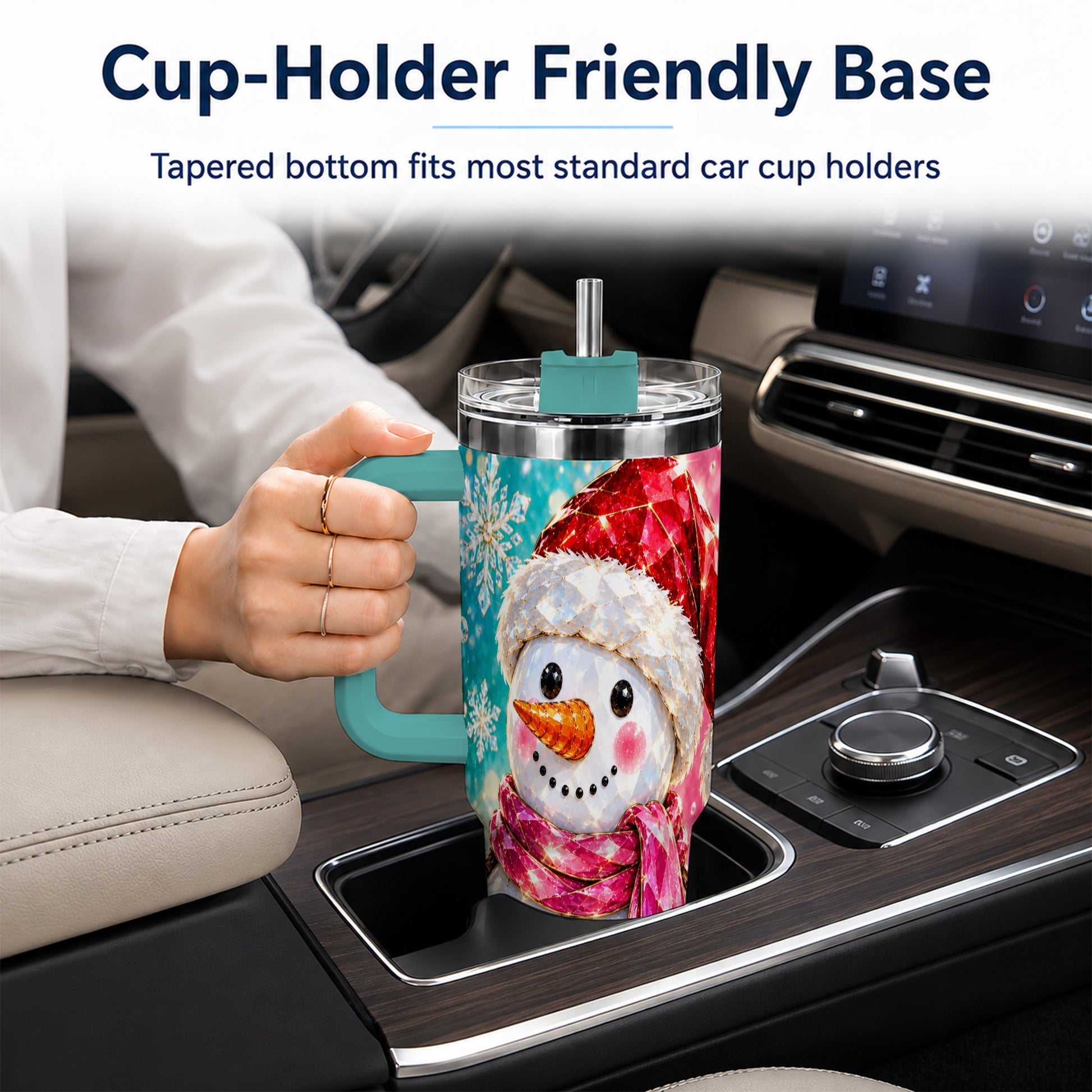 #pl[40oz|Green] Gemstone Style Snowman 40oz Tumbler with Handle, Stainless Steel Travel Cup