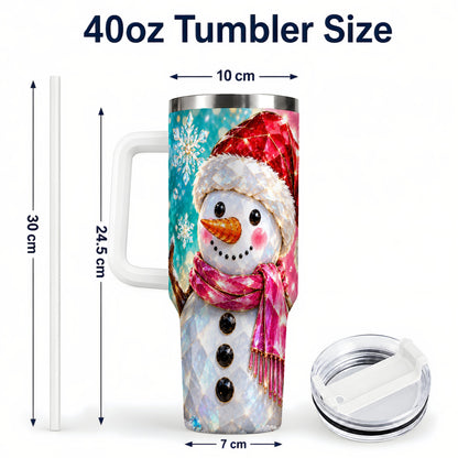 #pl[40oz|White] Gemstone Style Snowman 40oz Tumbler with Handle, Stainless Steel Travel Cup