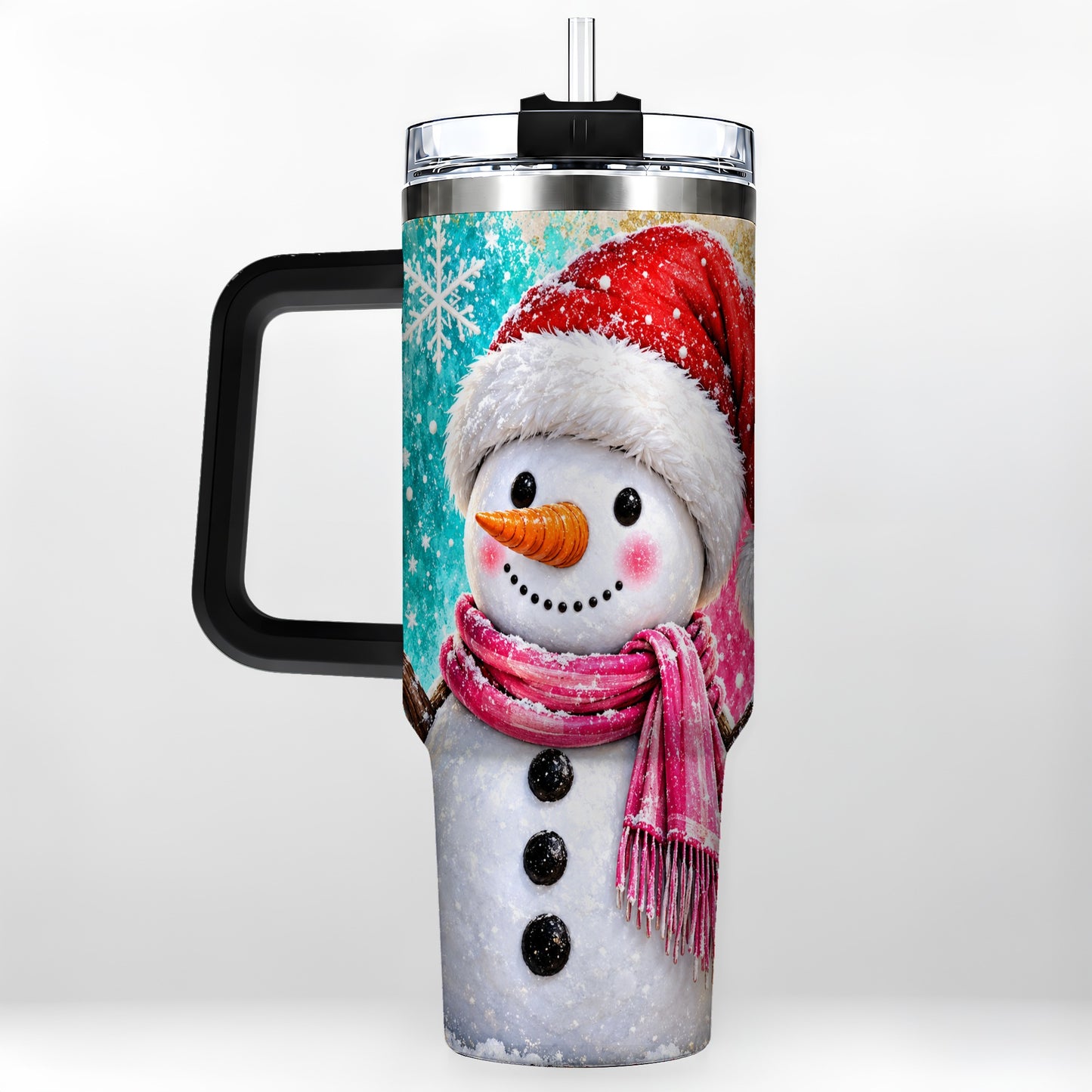 #pl[40oz|Black] Cheerful Snowman 40oz Tumbler with Handle, Stainless Steel Travel Cup