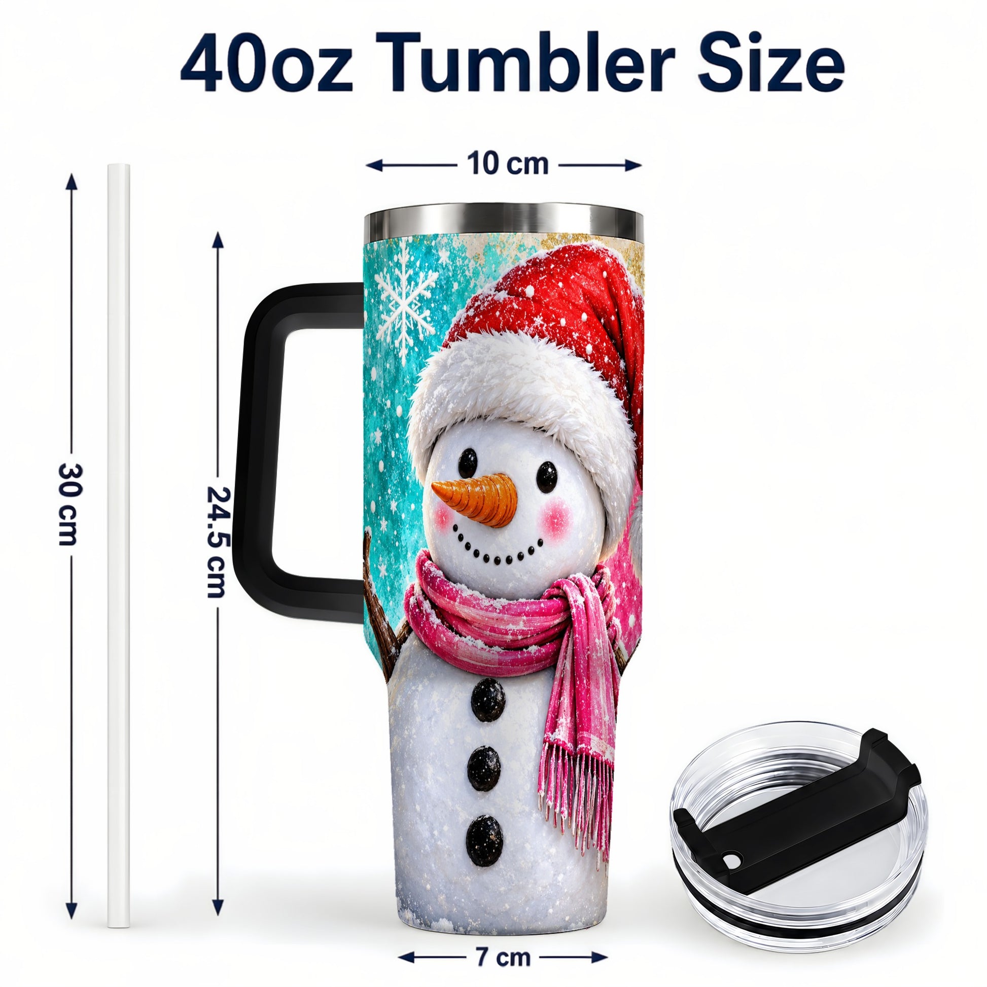 #pl[40oz|Black] Cheerful Snowman 40oz Tumbler with Handle, Stainless Steel Travel Cup