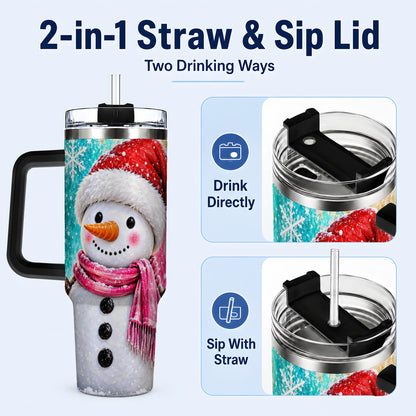 #pl[40oz|Black] Cheerful Snowman 40oz Tumbler with Handle, Stainless Steel Travel Cup
