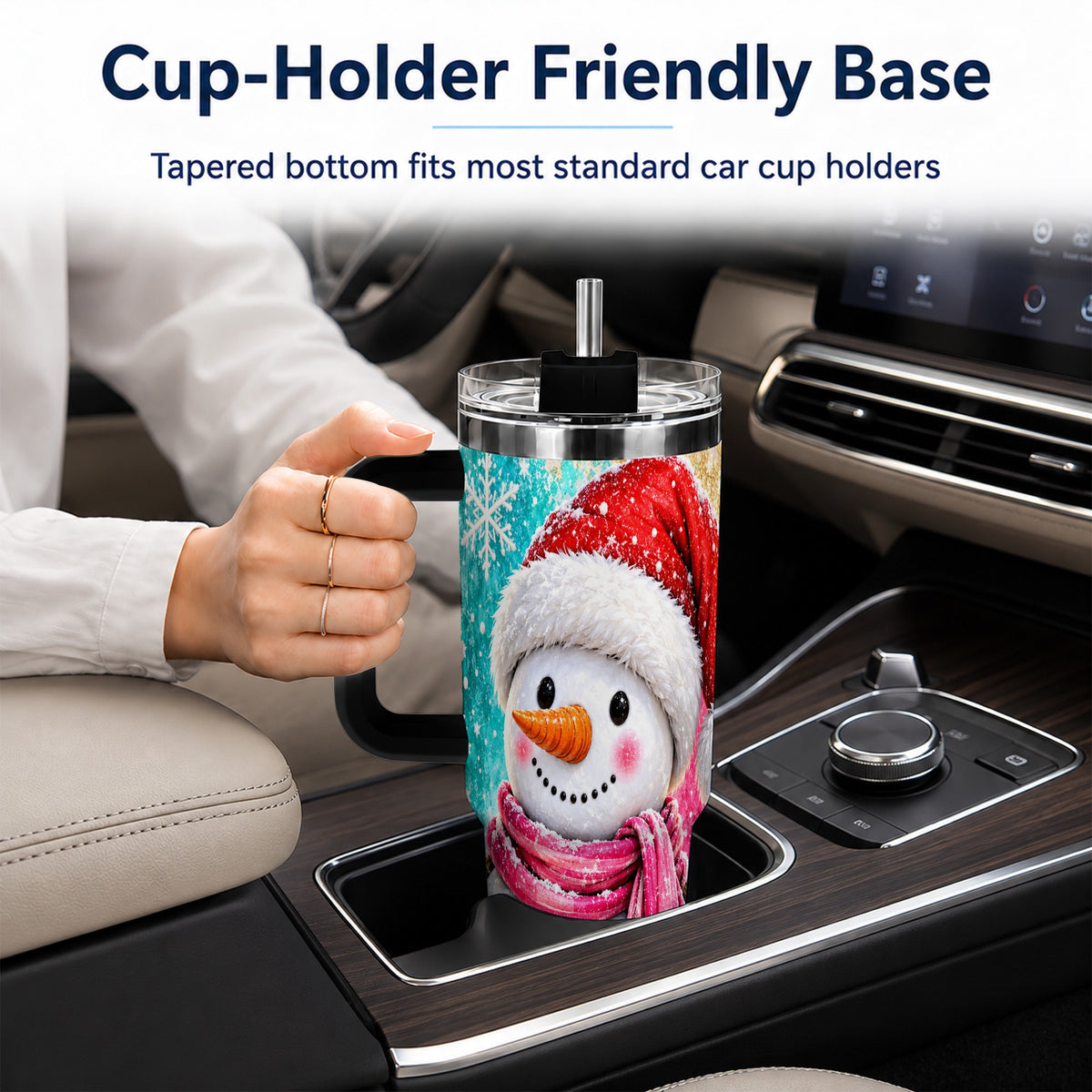 #pl[40oz|Black] Cheerful Snowman 40oz Tumbler with Handle, Stainless Steel Travel Cup