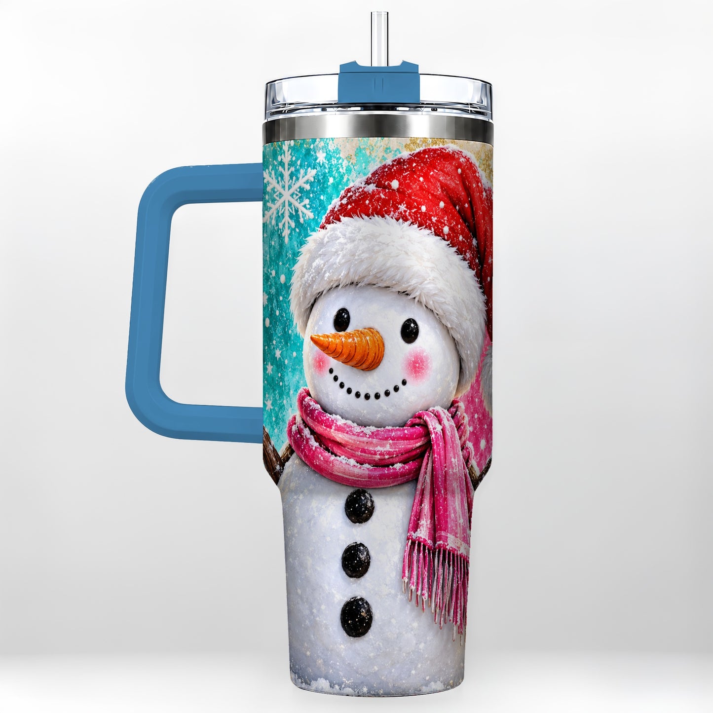 #pl[40oz|Blue] Cheerful Snowman 40oz Tumbler with Handle, Stainless Steel Travel Cup