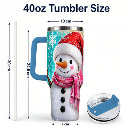 #pl[40oz|Blue] Cheerful Snowman 40oz Tumbler with Handle, Stainless Steel Travel Cup