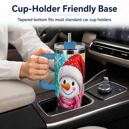 #pl[40oz|Blue] Cheerful Snowman 40oz Tumbler with Handle, Stainless Steel Travel Cup