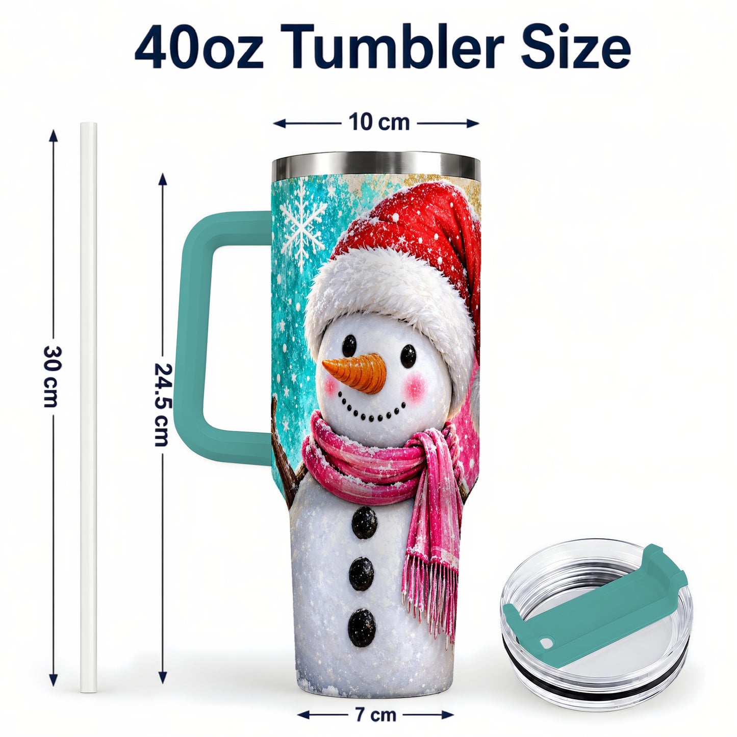 #pl[40oz|Green] Cheerful Snowman 40oz Tumbler with Handle, Stainless Steel Travel Cup