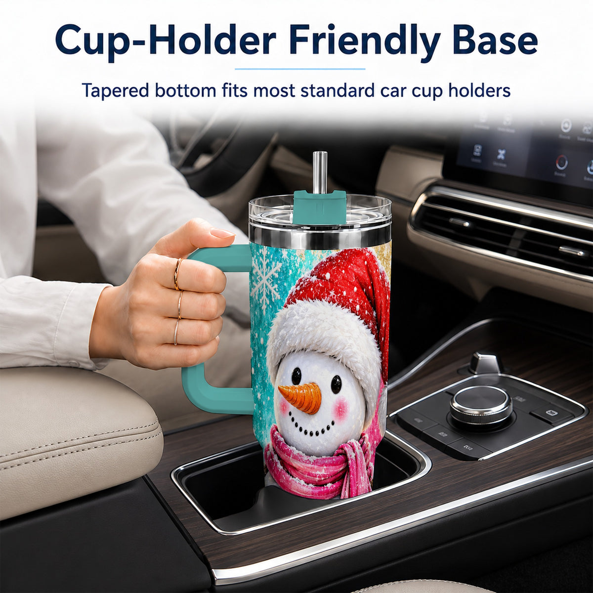 #pl[40oz|Green] Cheerful Snowman 40oz Tumbler with Handle, Stainless Steel Travel Cup
