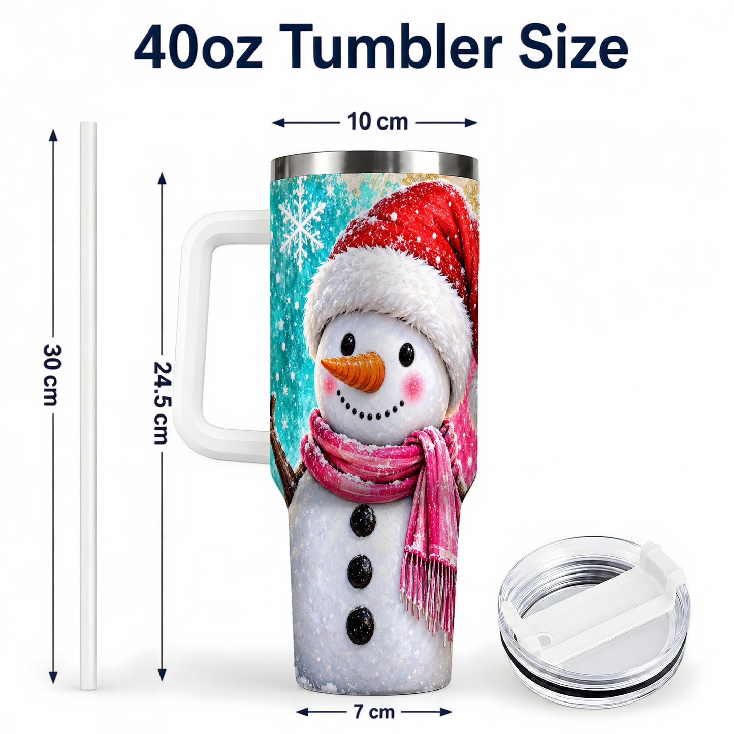 #pl[40oz|White] Cheerful Snowman 40oz Tumbler with Handle, Stainless Steel Travel Cup