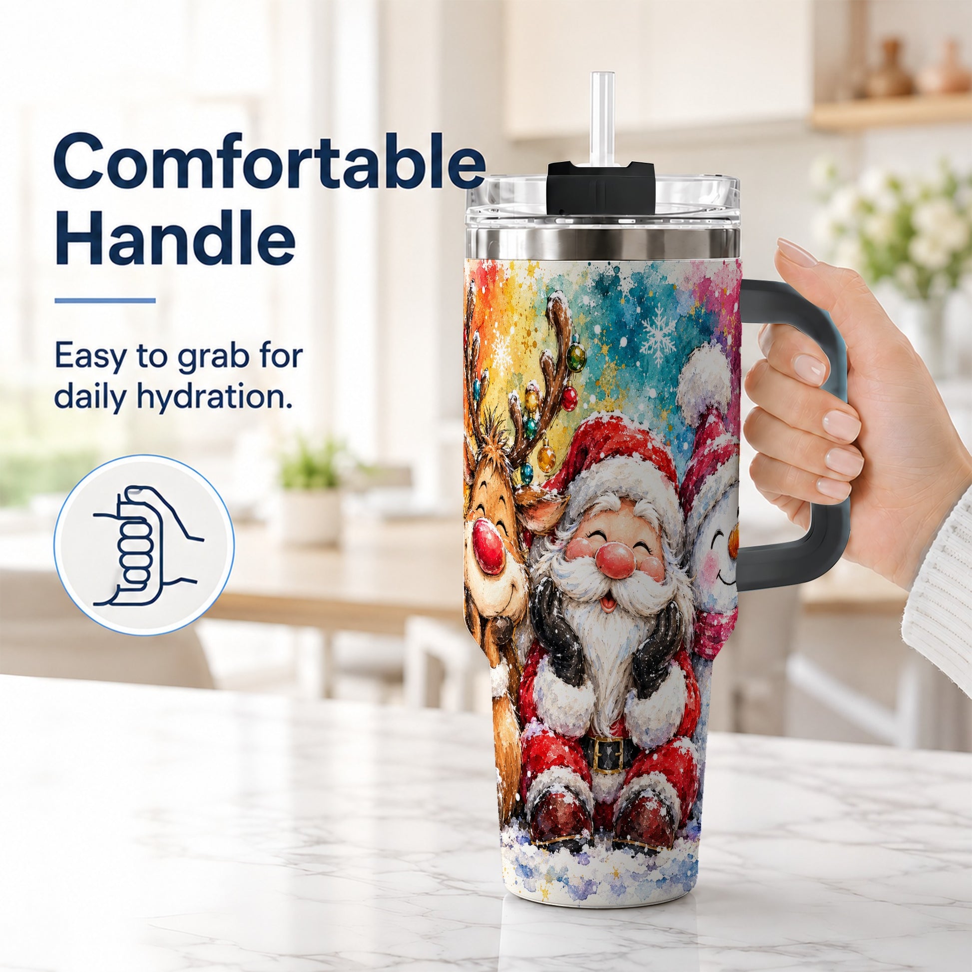 #pl[40oz|Black] Santa Snowman 40oz Tumbler, Christmas Tumbler, Stainless Steel Travel Cup