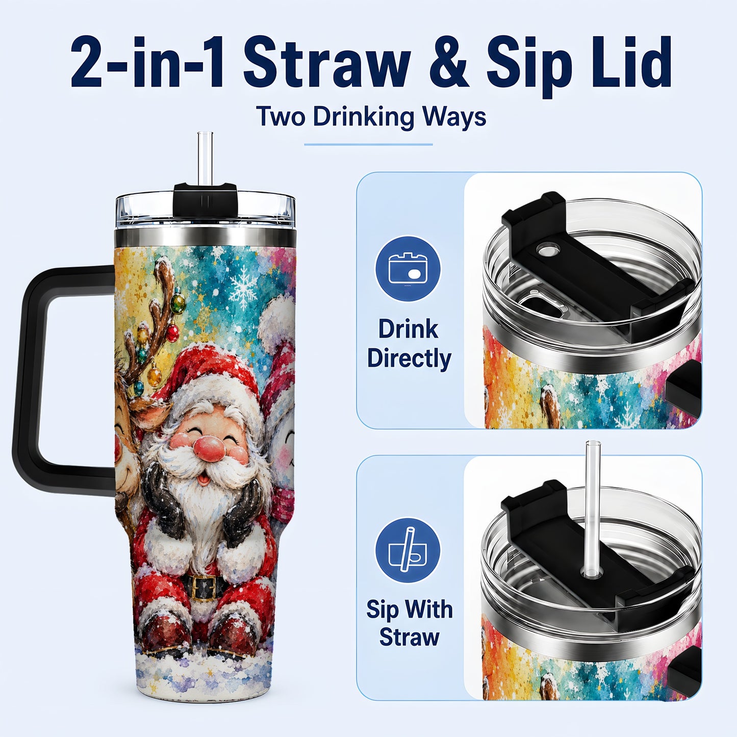 #pl[40oz|Black] Santa Snowman 40oz Tumbler, Christmas Tumbler, Stainless Steel Travel Cup