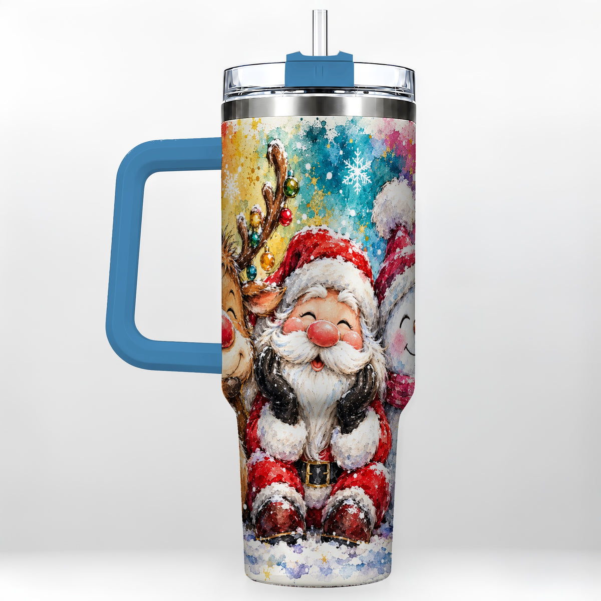 #pl[40oz|Blue] Santa Snowman 40oz Tumbler, Christmas Tumbler, Stainless Steel Travel Cup