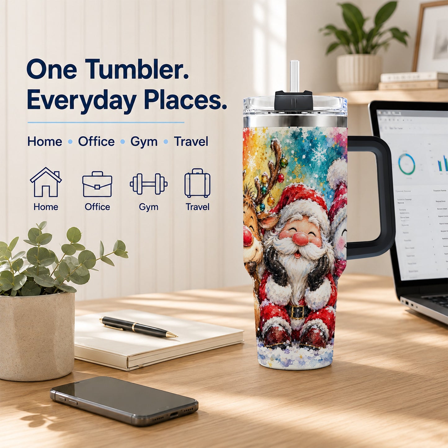 #pl[40oz|Black] Santa Snowman 40oz Tumbler, Christmas Tumbler, Stainless Steel Travel Cup