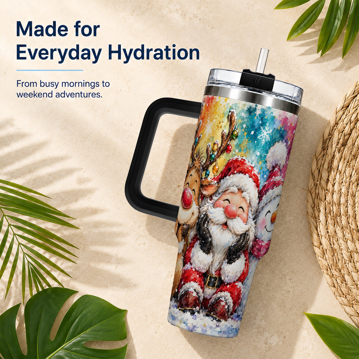 #pl[40oz|Black] Santa Snowman 40oz Tumbler, Christmas Tumbler, Stainless Steel Travel Cup