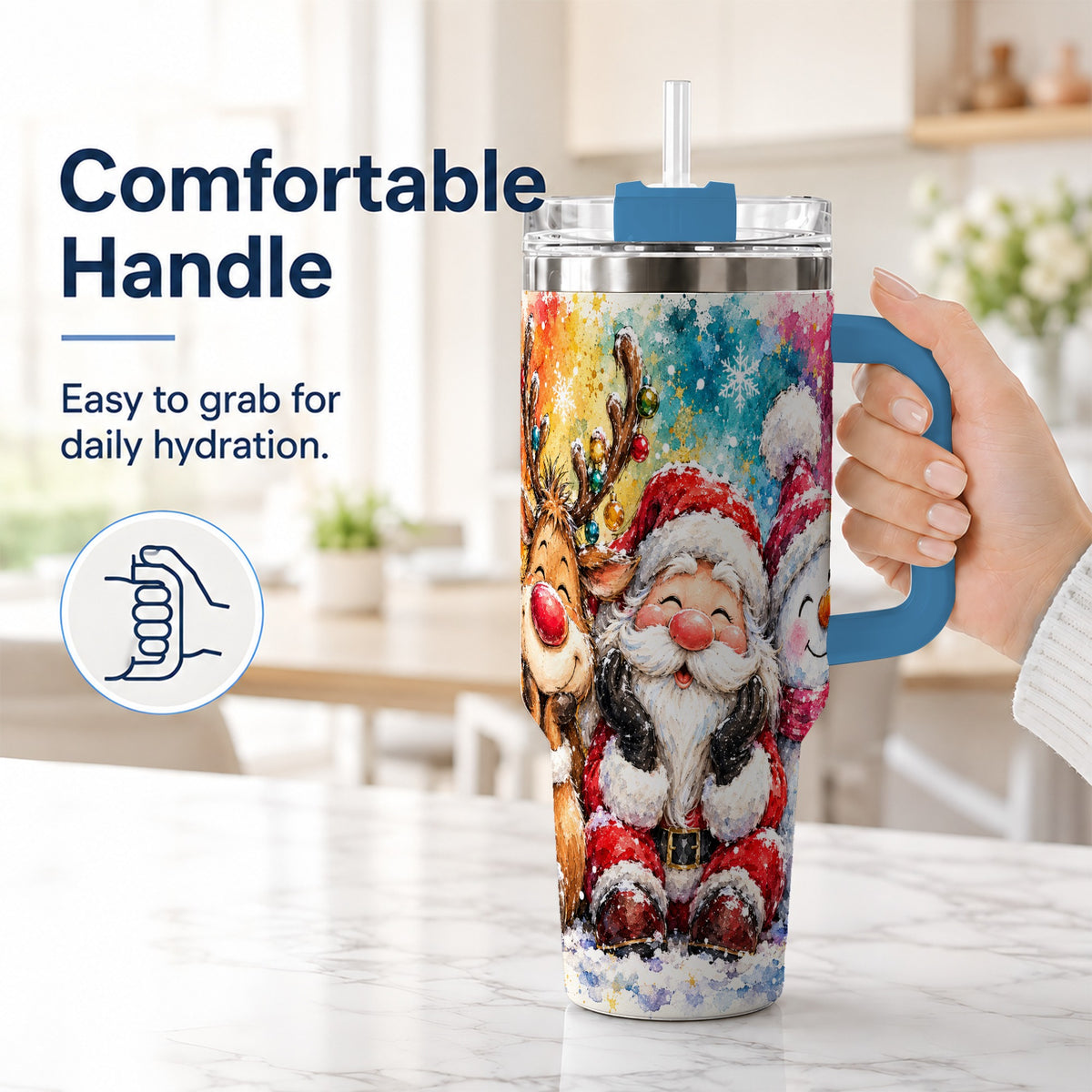 #pl[40oz|Blue] Santa Snowman 40oz Tumbler, Christmas Tumbler, Stainless Steel Travel Cup
