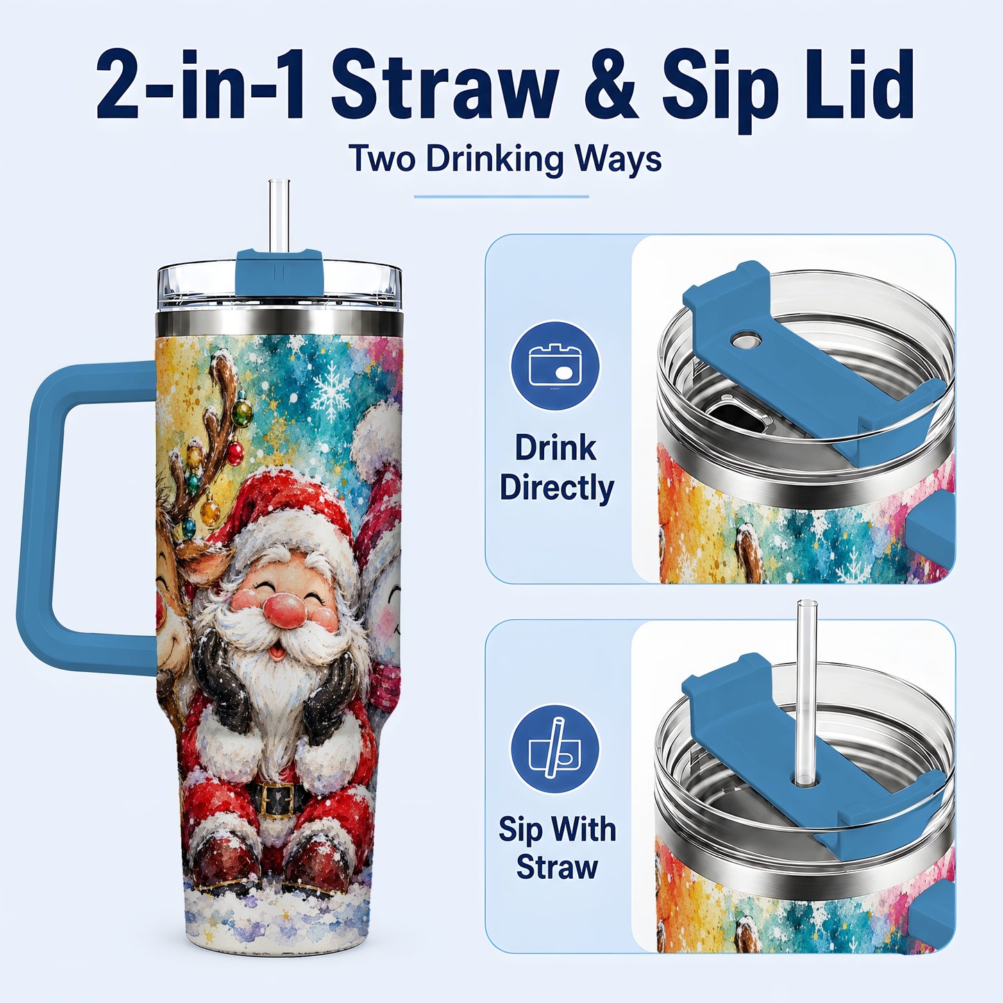 #pl[40oz|Blue] Santa Snowman 40oz Tumbler, Christmas Tumbler, Stainless Steel Travel Cup
