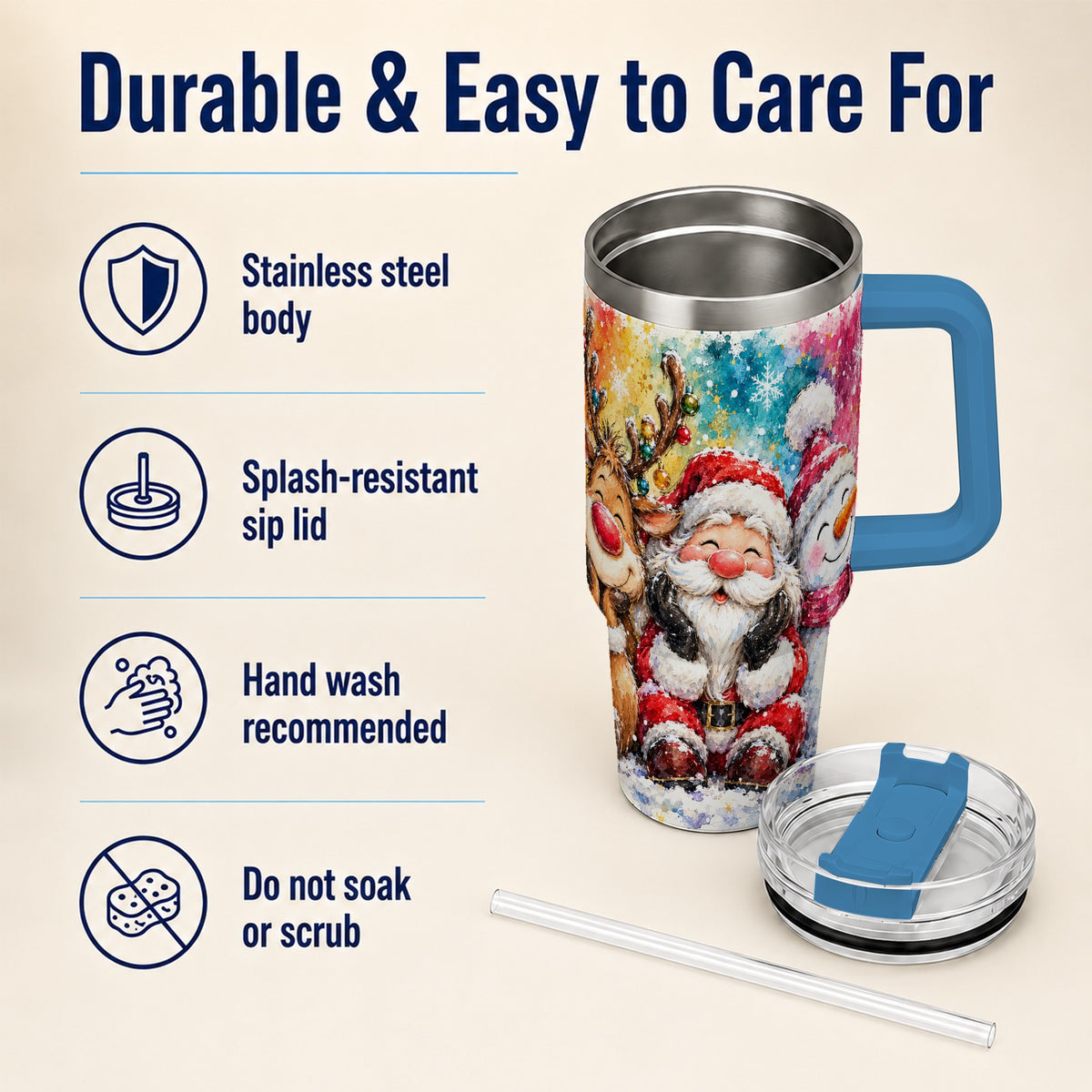 #pl[40oz|Blue] Santa Snowman 40oz Tumbler, Christmas Tumbler, Stainless Steel Travel Cup