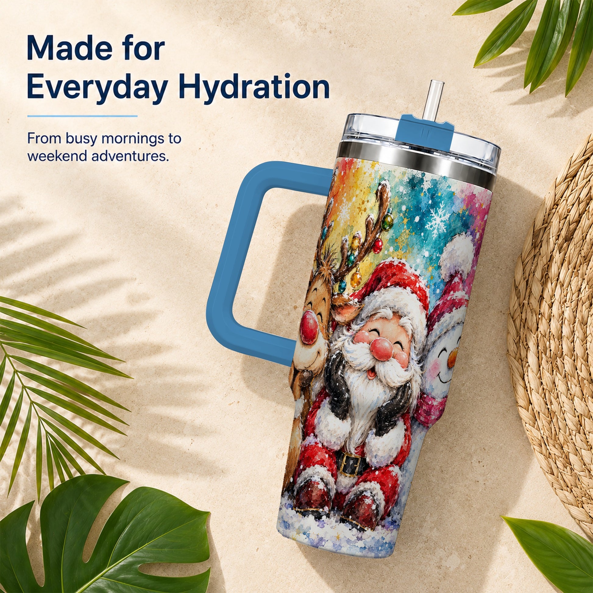 #pl[40oz|Blue] Santa Snowman 40oz Tumbler, Christmas Tumbler, Stainless Steel Travel Cup