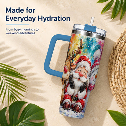 #pl[40oz|Blue] Santa Snowman 40oz Tumbler, Christmas Tumbler, Stainless Steel Travel Cup
