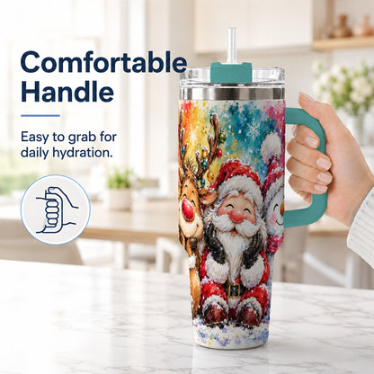 #pl[40oz|Green] Santa Snowman 40oz Tumbler, Christmas Tumbler, Stainless Steel Travel Cup