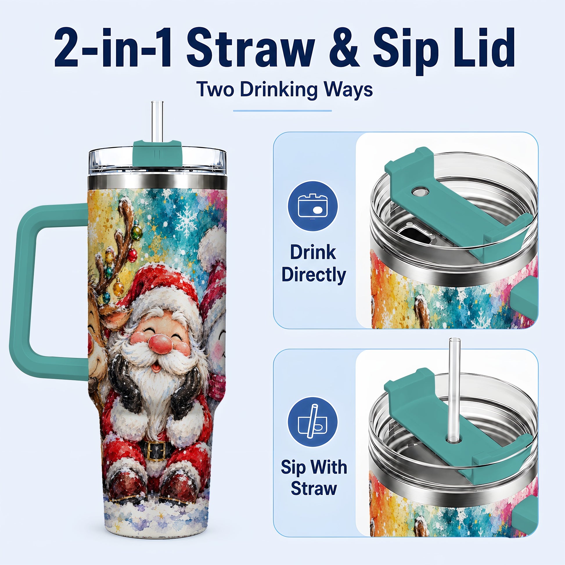 #pl[40oz|Green] Santa Snowman 40oz Tumbler, Christmas Tumbler, Stainless Steel Travel Cup