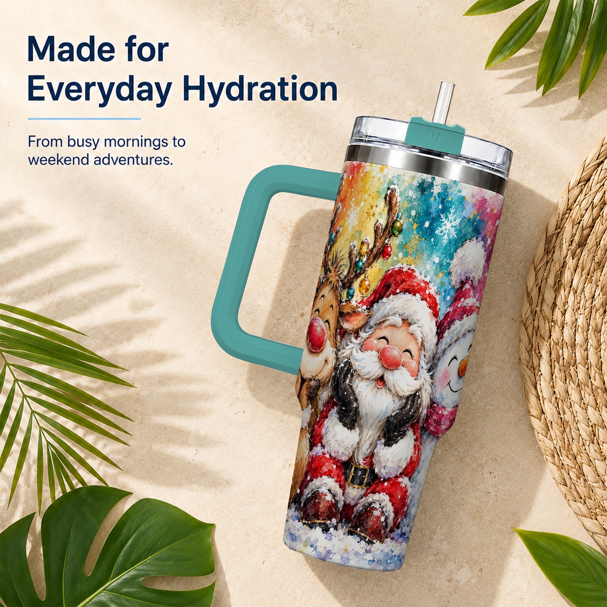 #pl[40oz|Green] Santa Snowman 40oz Tumbler, Christmas Tumbler, Stainless Steel Travel Cup