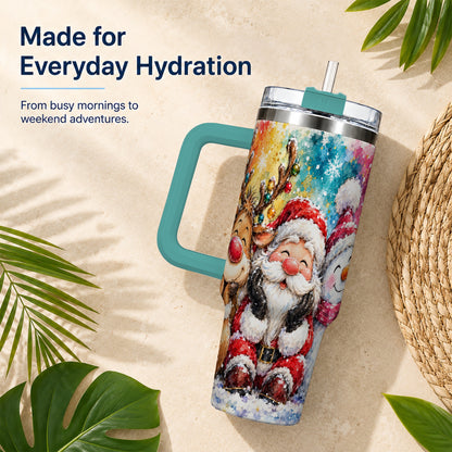 #pl[40oz|Green] Santa Snowman 40oz Tumbler, Christmas Tumbler, Stainless Steel Travel Cup