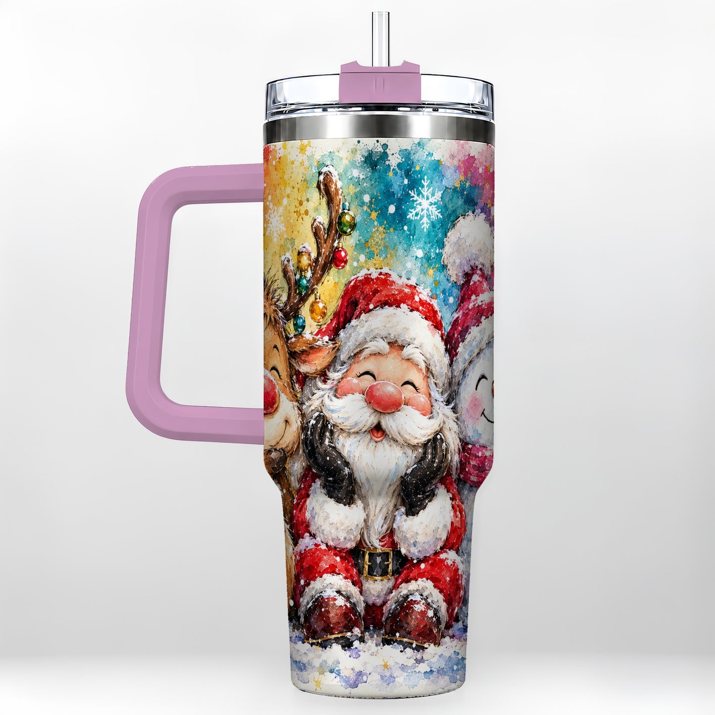 #pl[40oz|Pink] Santa Snowman 40oz Tumbler, Christmas Tumbler, Stainless Steel Travel Cup