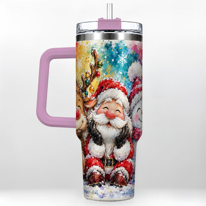 #pl[40oz|Pink] Santa Snowman 40oz Tumbler, Christmas Tumbler, Stainless Steel Travel Cup