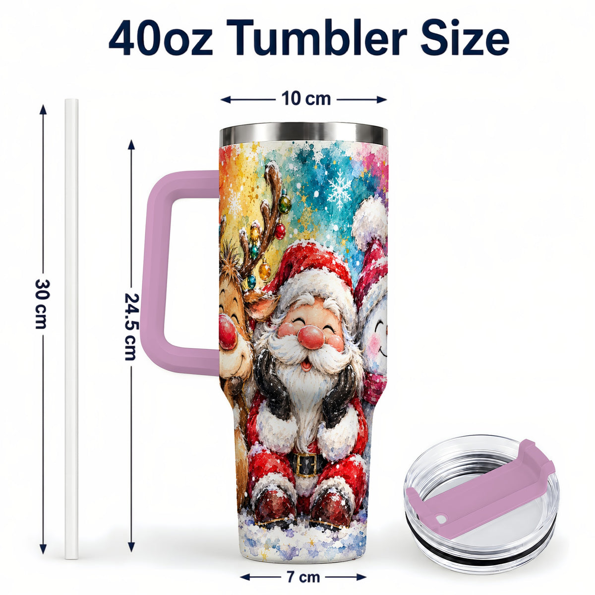 #pl[40oz|Pink] Santa Snowman 40oz Tumbler, Christmas Tumbler, Stainless Steel Travel Cup