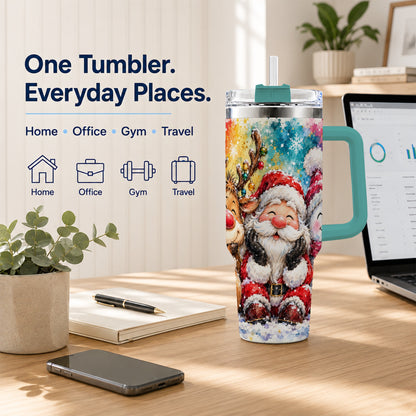 #pl[40oz|Green] Santa Snowman 40oz Tumbler, Christmas Tumbler, Stainless Steel Travel Cup