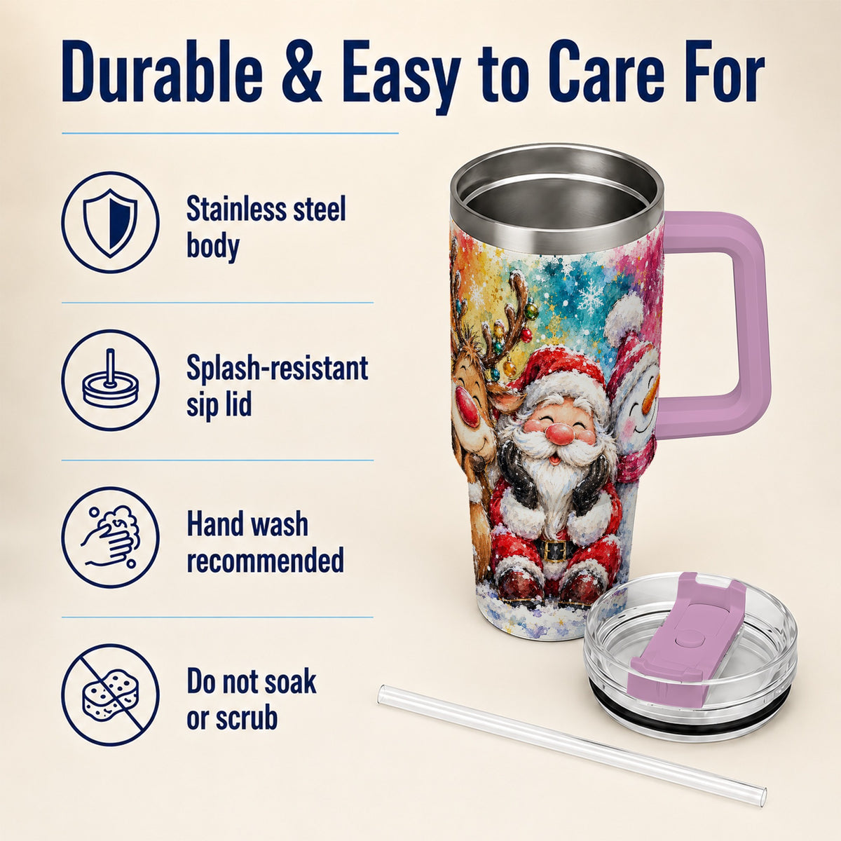 #pl[40oz|Pink] Santa Snowman 40oz Tumbler, Christmas Tumbler, Stainless Steel Travel Cup
