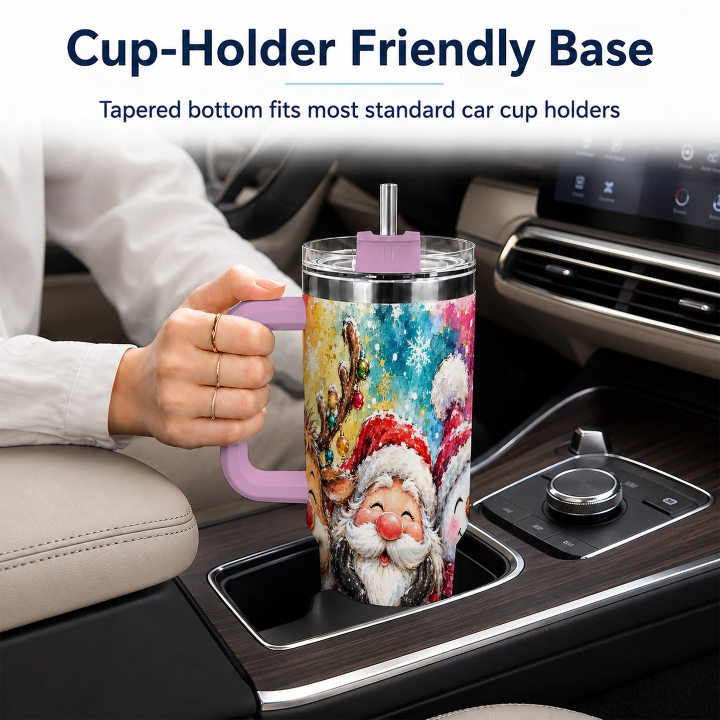 #pl[40oz|Pink] Santa Snowman 40oz Tumbler, Christmas Tumbler, Stainless Steel Travel Cup
