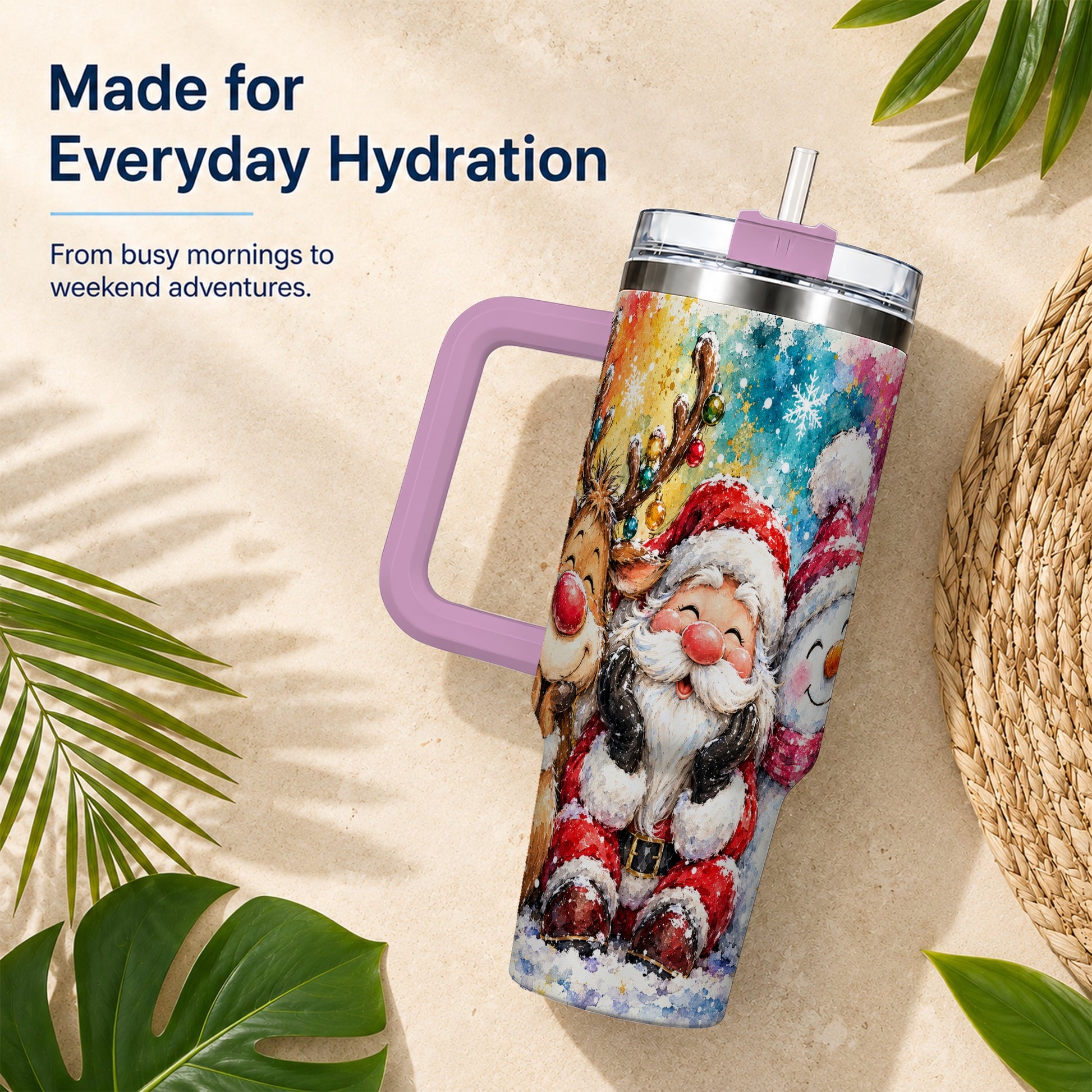 #pl[40oz|Pink] Santa Snowman 40oz Tumbler, Christmas Tumbler, Stainless Steel Travel Cup