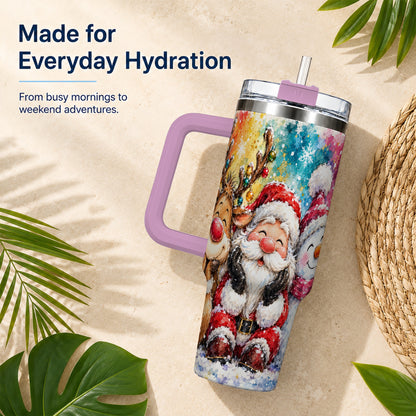 #pl[40oz|Pink] Santa Snowman 40oz Tumbler, Christmas Tumbler, Stainless Steel Travel Cup