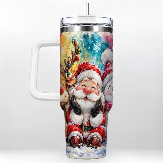 Santa Snowman 40oz Tumbler, Christmas Tumbler, Stainless Steel Travel Cup