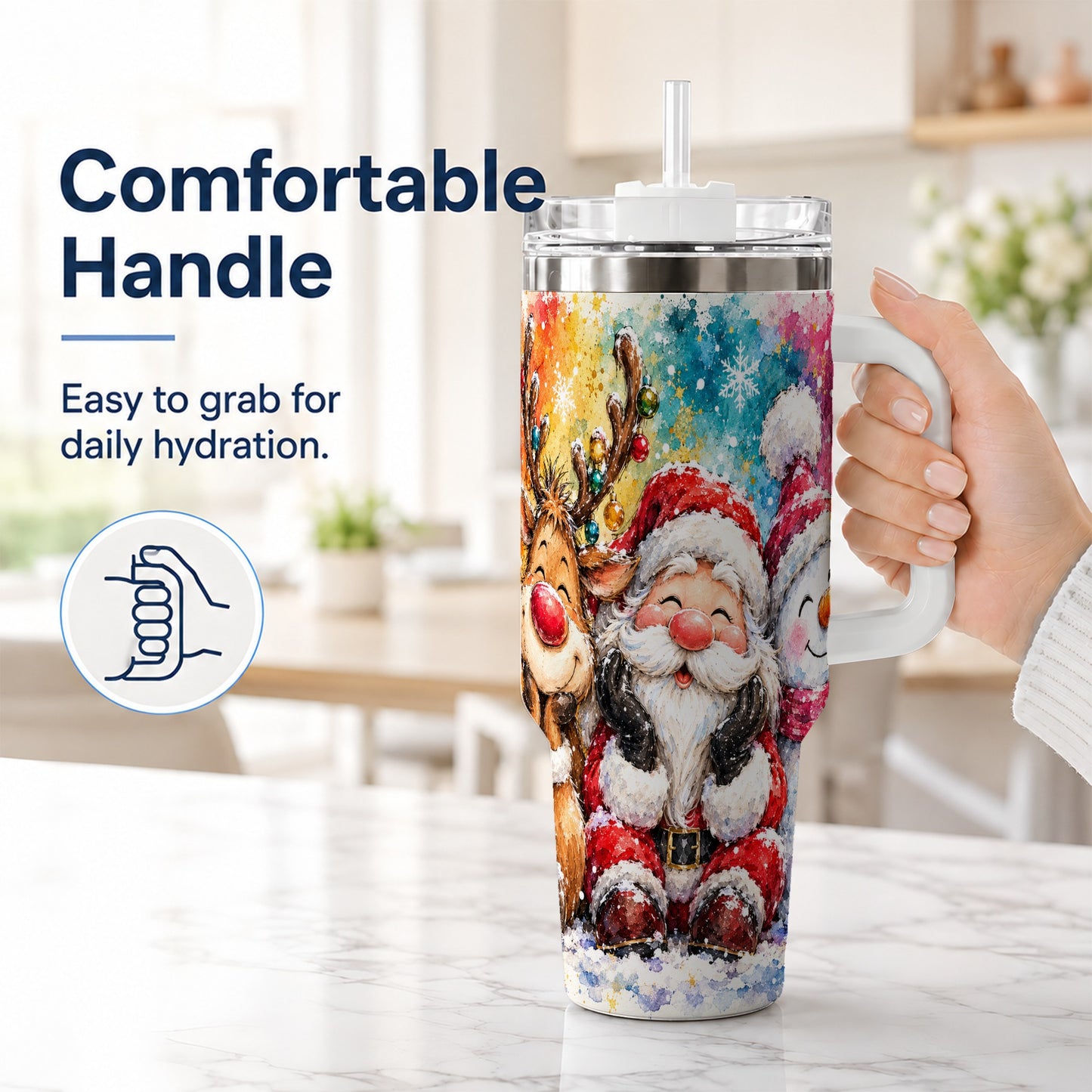 #pl[40oz|White] Santa Snowman 40oz Tumbler, Christmas Tumbler, Stainless Steel Travel Cup