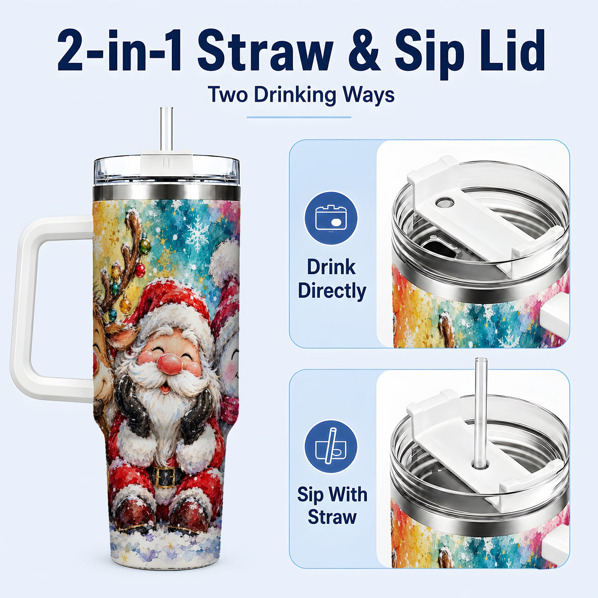 #pl[40oz|White] Santa Snowman 40oz Tumbler, Christmas Tumbler, Stainless Steel Travel Cup