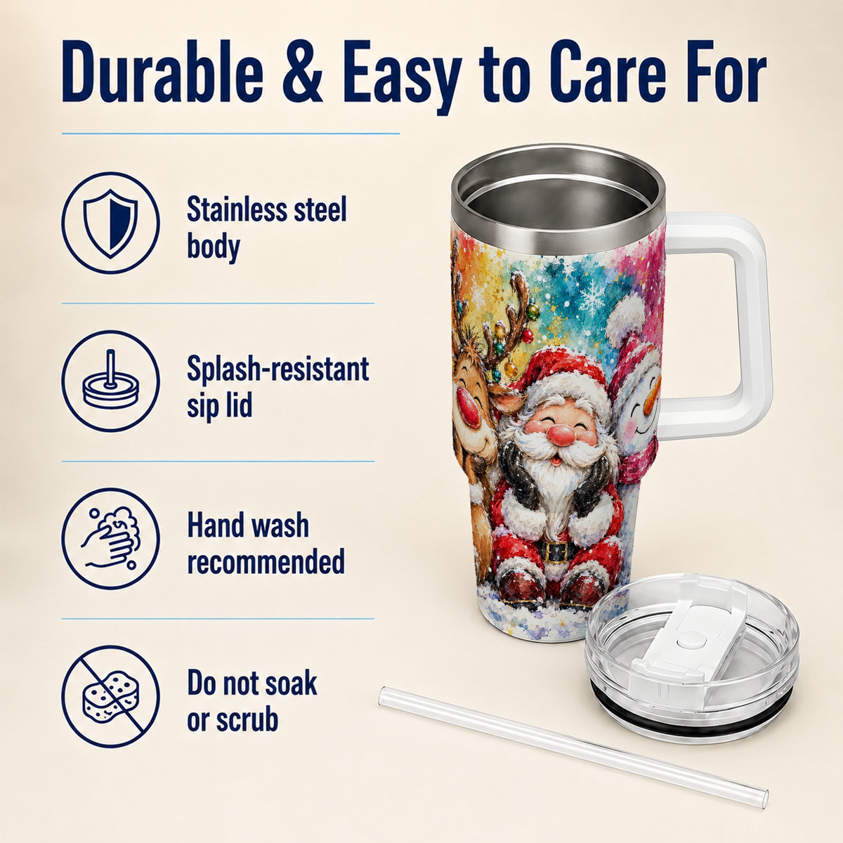 #pl[40oz|White] Santa Snowman 40oz Tumbler, Christmas Tumbler, Stainless Steel Travel Cup