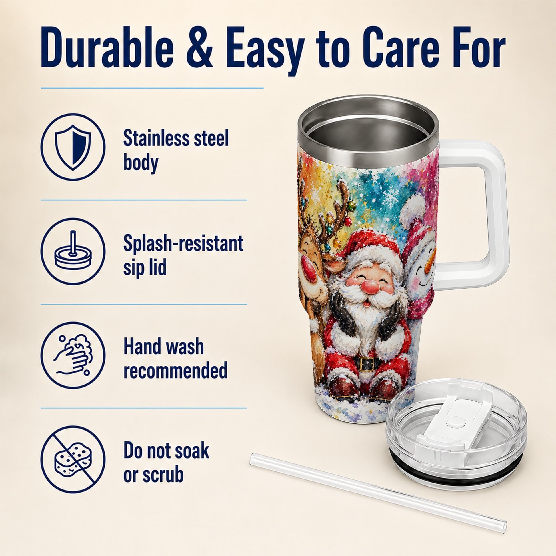 #pl[40oz|White] Santa Snowman 40oz Tumbler, Christmas Tumbler, Stainless Steel Travel Cup