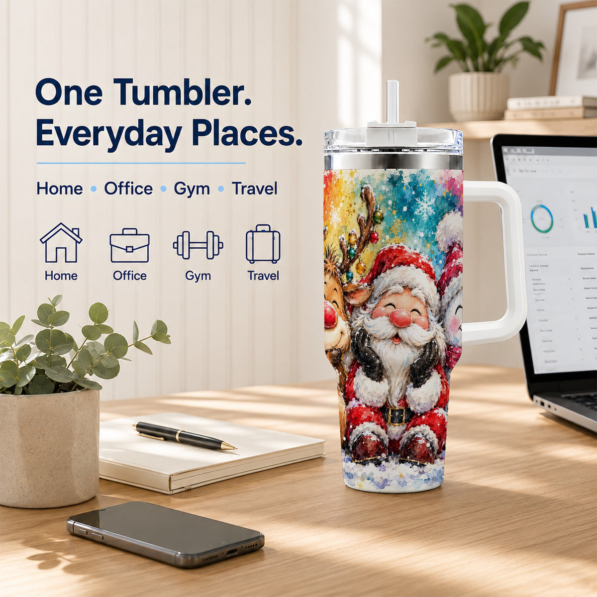 #pl[40oz|White] Santa Snowman 40oz Tumbler, Christmas Tumbler, Stainless Steel Travel Cup