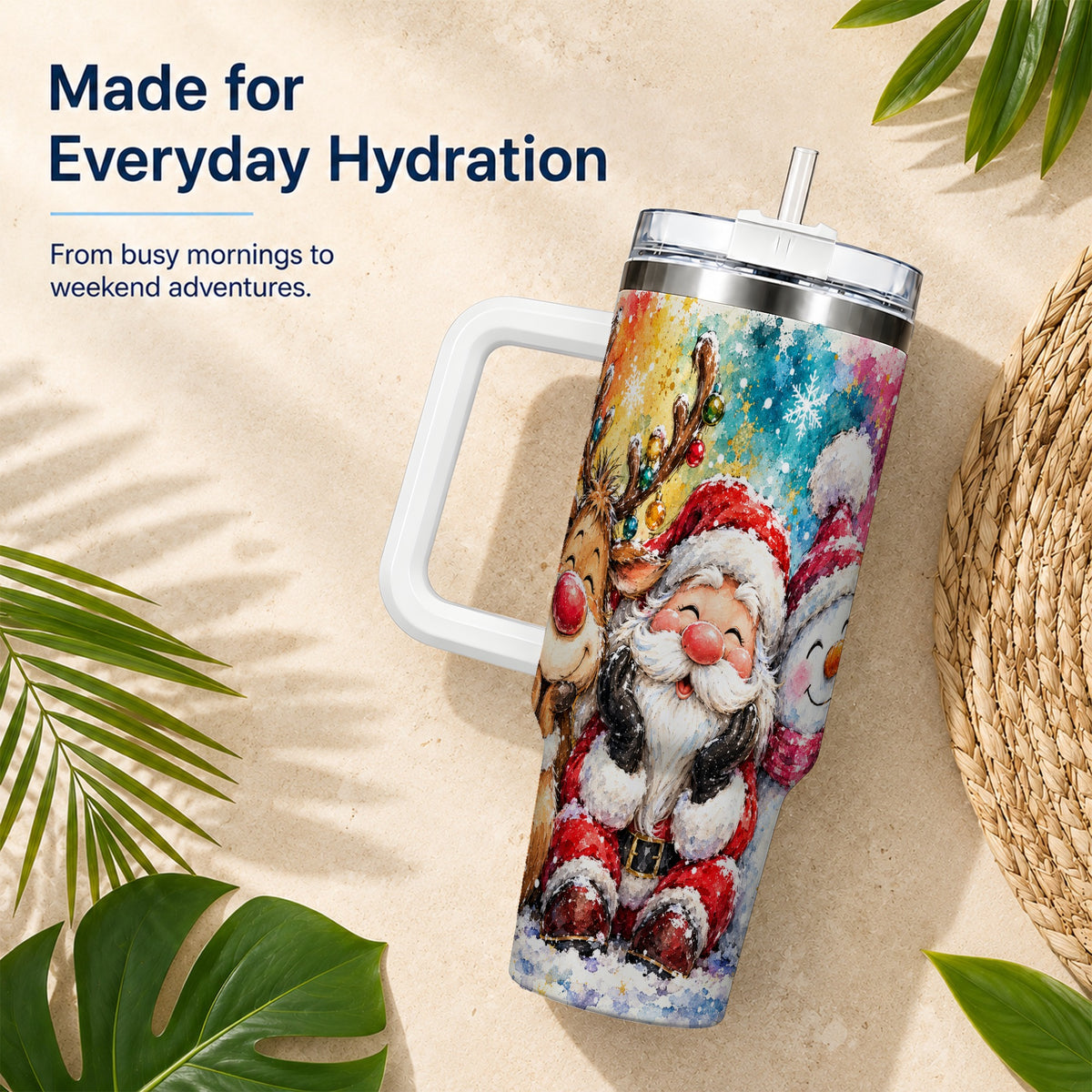 #pl[40oz|White] Santa Snowman 40oz Tumbler, Christmas Tumbler, Stainless Steel Travel Cup