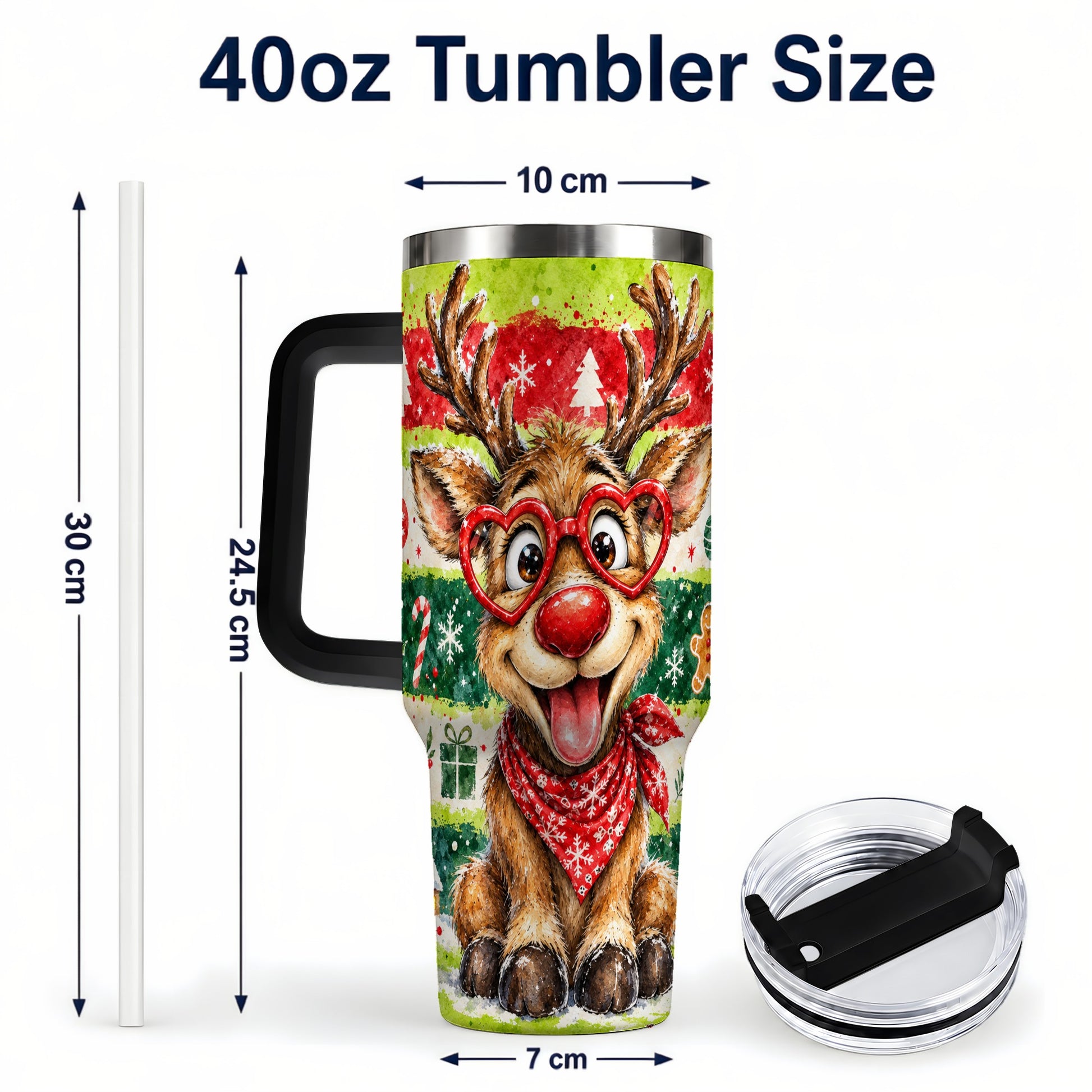 #pl[40oz|Black] Reindeer 40oz Tumbler, Heart Glasses Tumbler, Stainless Steel Travel Cup
