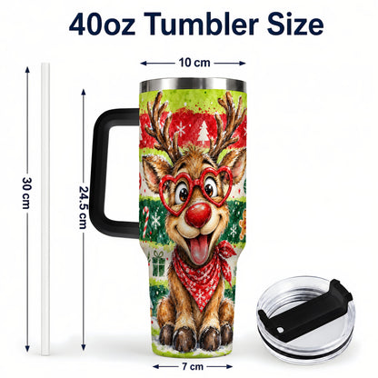#pl[40oz|Black] Reindeer 40oz Tumbler, Heart Glasses Tumbler, Stainless Steel Travel Cup