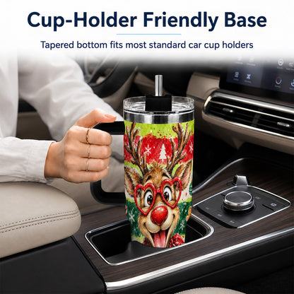 #pl[40oz|Black] Reindeer 40oz Tumbler, Heart Glasses Tumbler, Stainless Steel Travel Cup