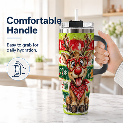 #pl[40oz|Black] Reindeer 40oz Tumbler, Heart Glasses Tumbler, Stainless Steel Travel Cup